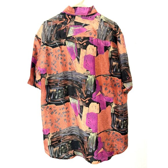 Vintage Santana Men's 100% Silk Abstract Print Button-Up Shirt Size Medium - Picture 2 of 7